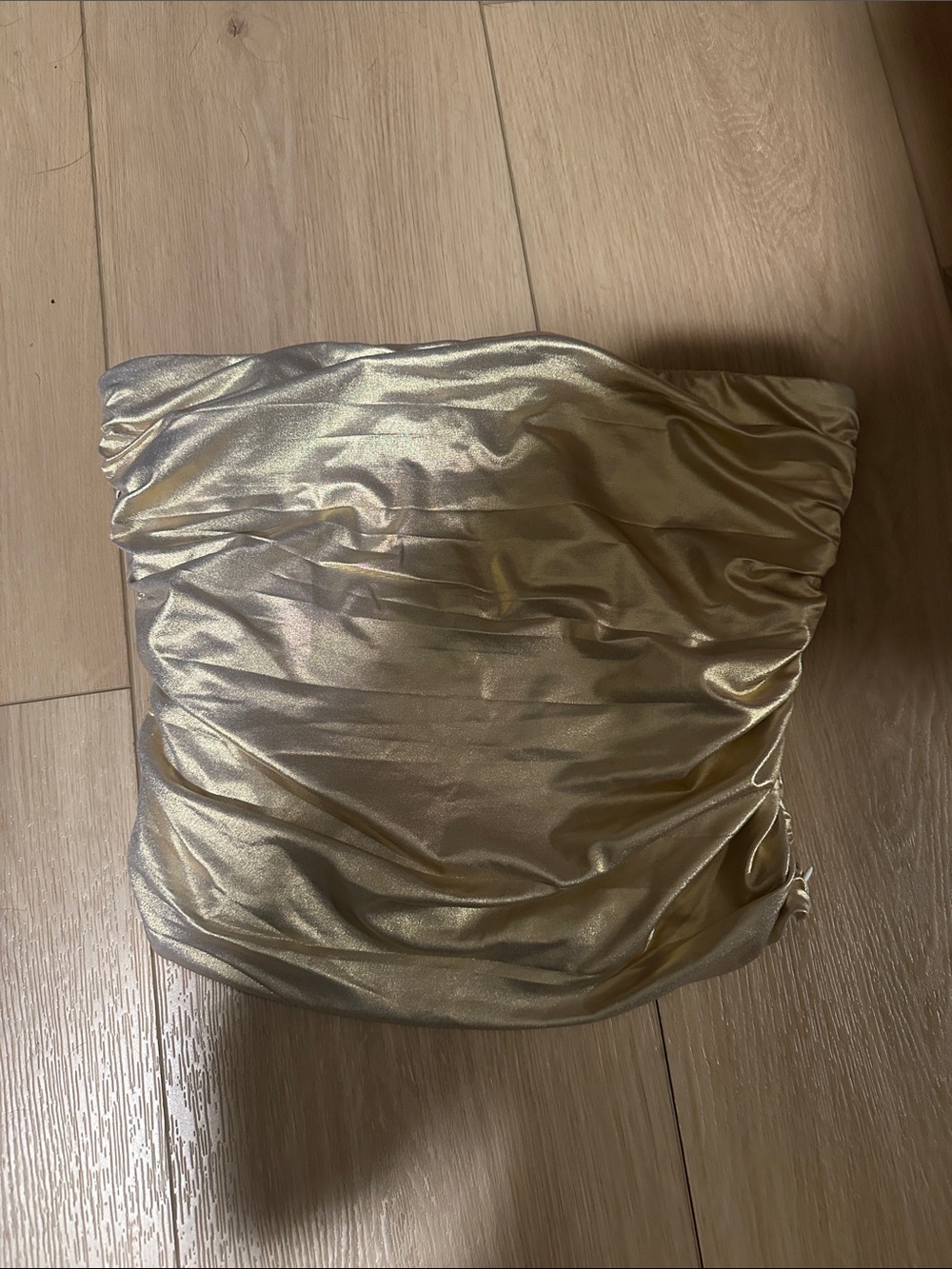 Gold Strapless Ruched Satin Tube Top - Women